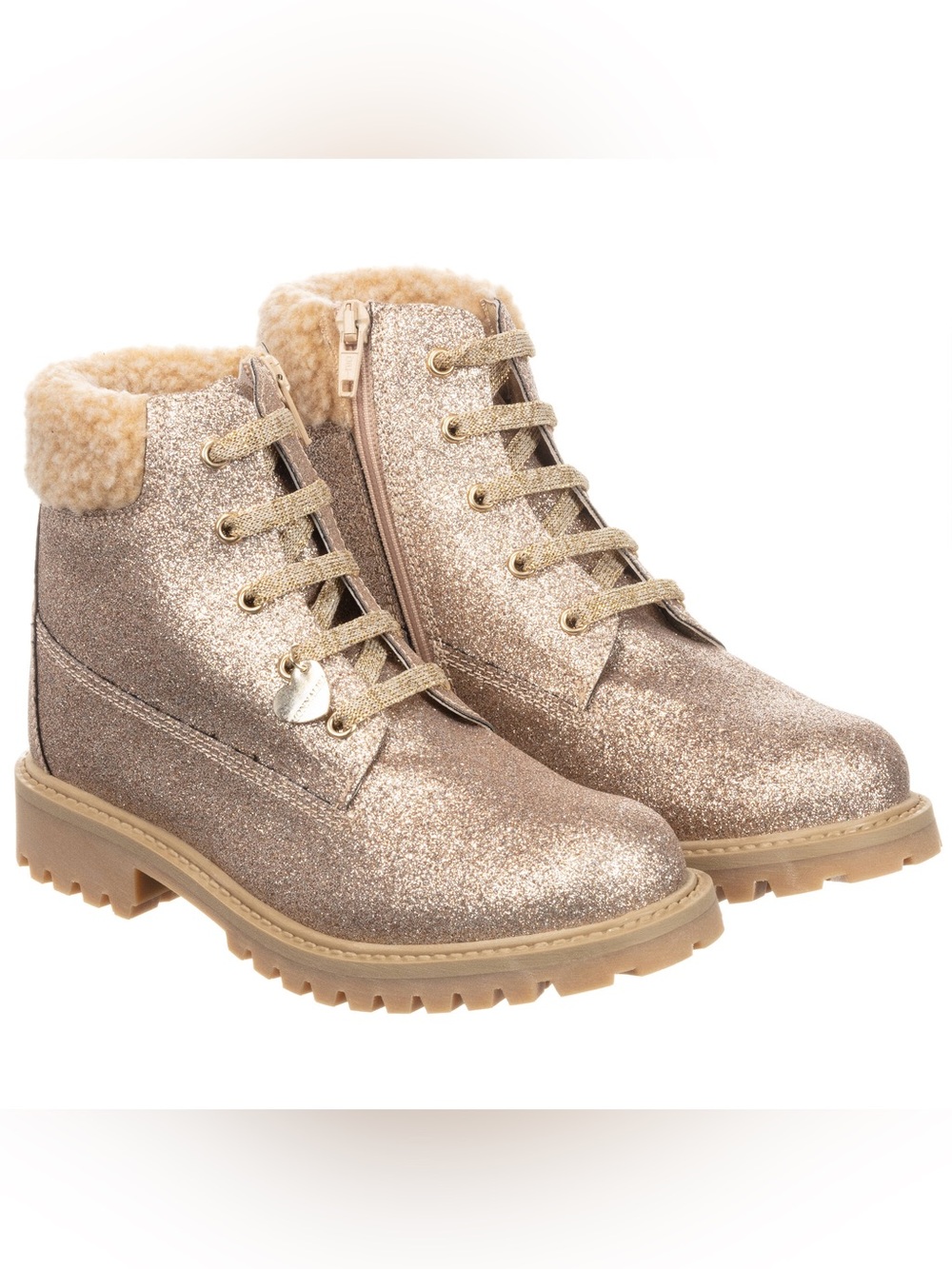Monnalisa Girls Lace-Up Gold Glitter Ankle Boots, Beige, 34 EU